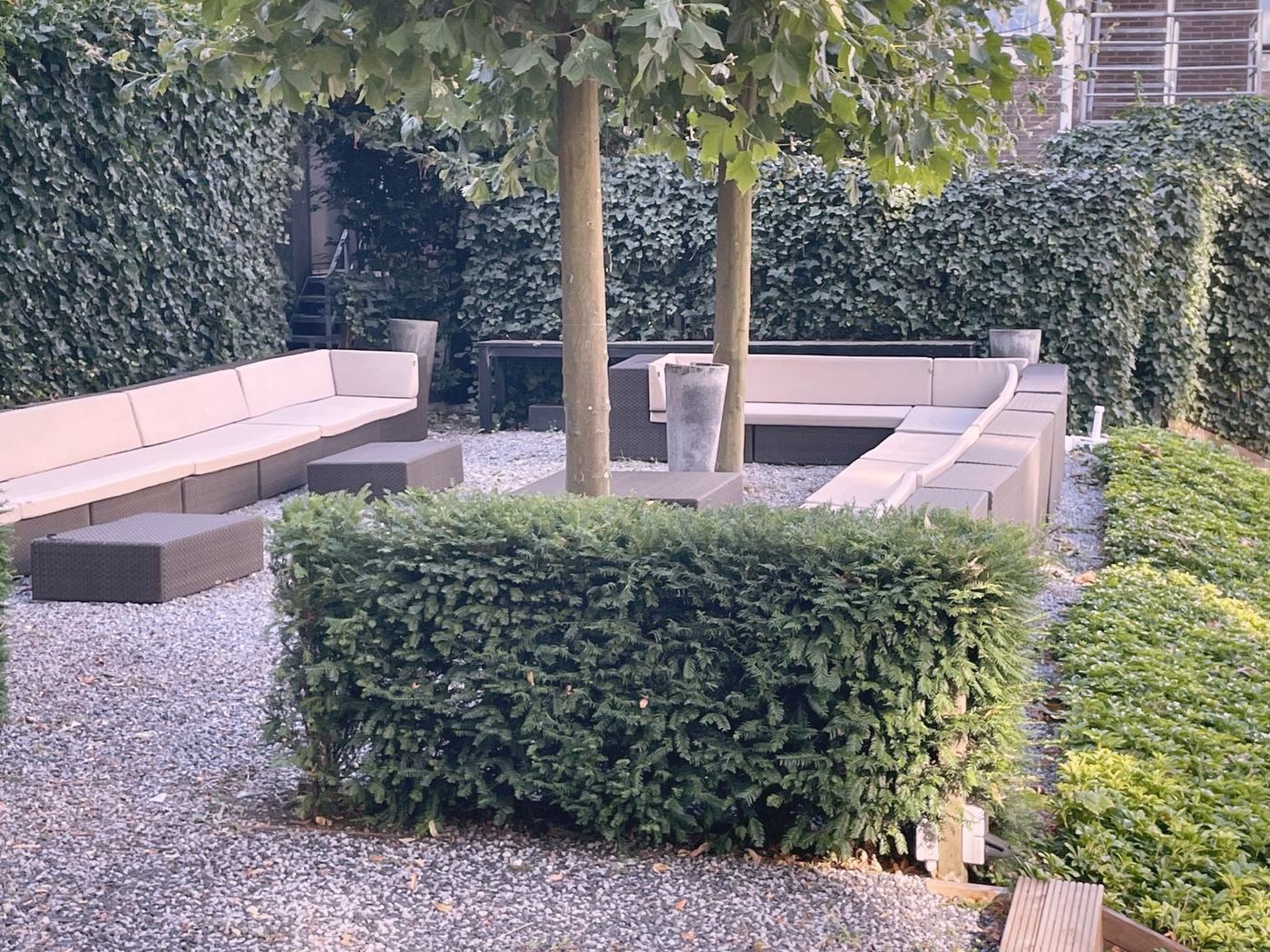 De bank onder de boom in de tuin
